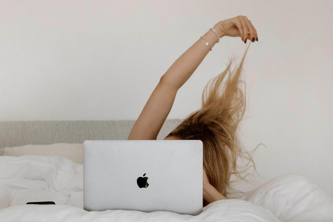 Woman pulling her hair