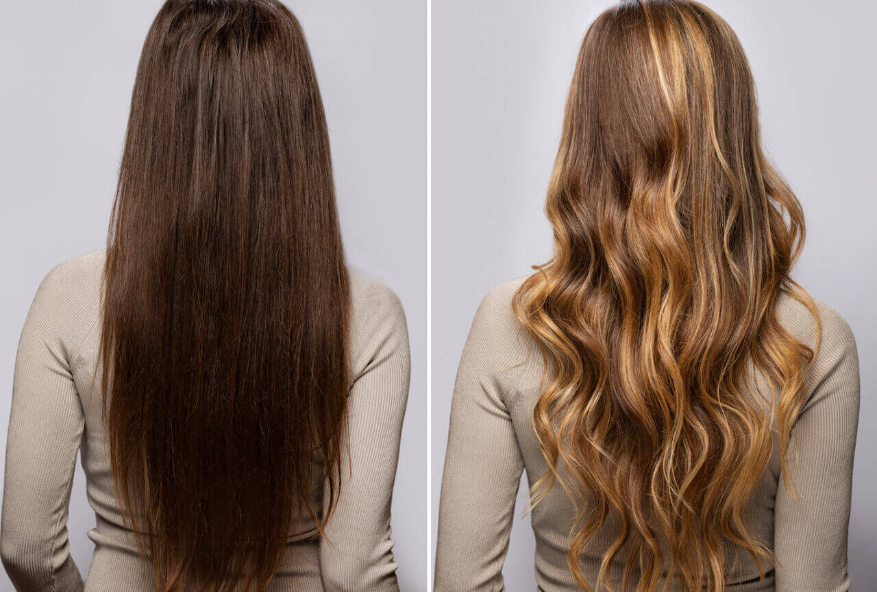 Woman hair color before and after