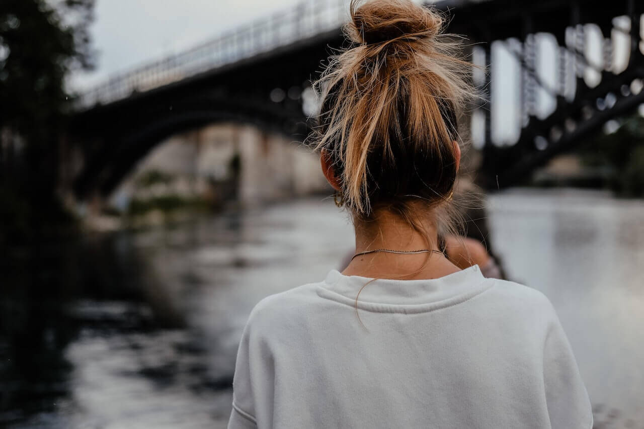 Woman with messy bun