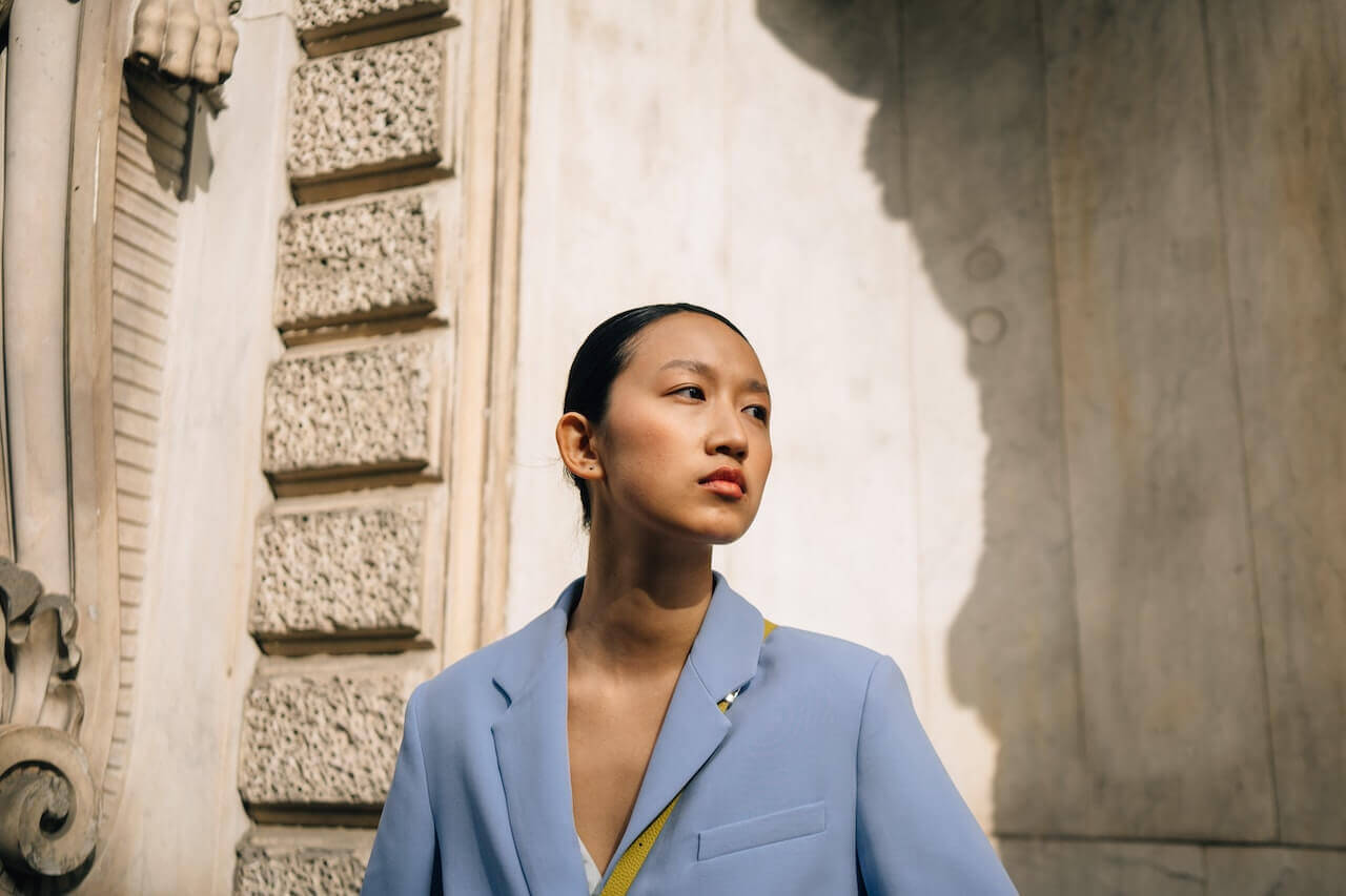 Woman in blue blazer