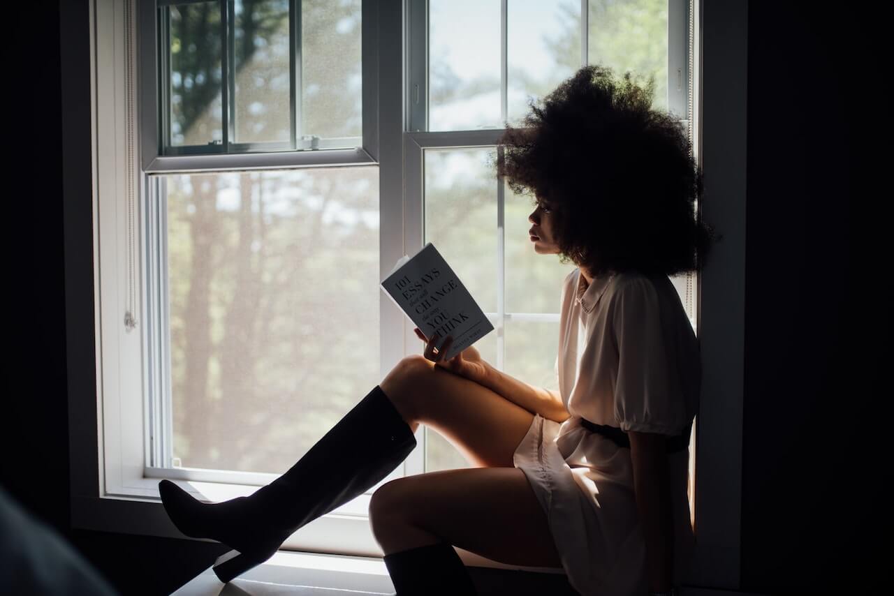woman reading book
