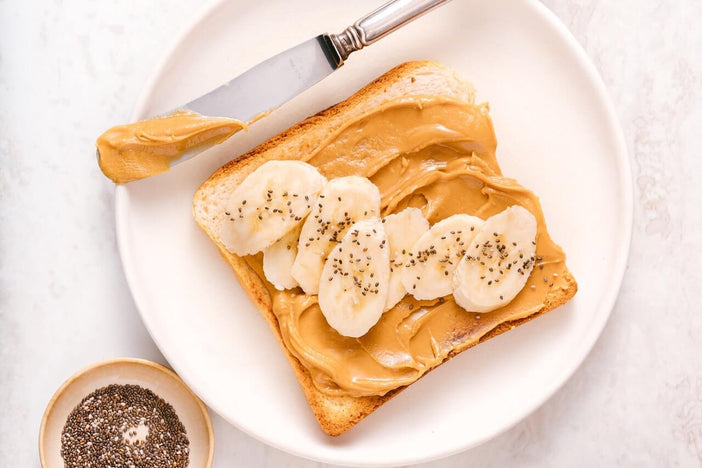 Peanut butter toast with banana and chia seeds