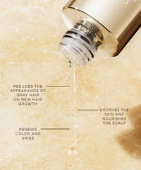Reduces the appearance of gray hair on new hair growth, Renews color and shine, Soothes the skin and nourishes the scalp
